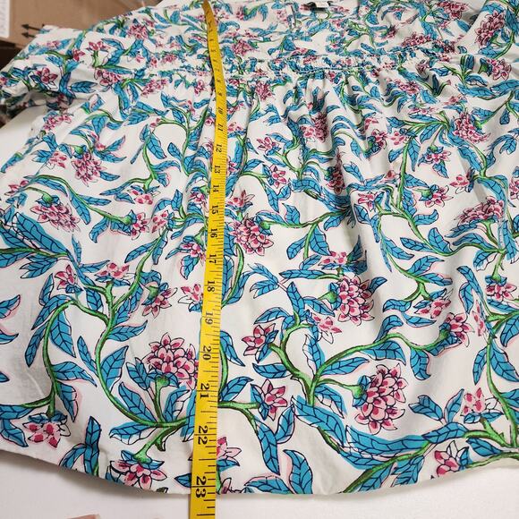 J Crew Factory Womens Puff Sleeve Top Size Large Floral Print Smocked Cotton - Picture 11 of 11